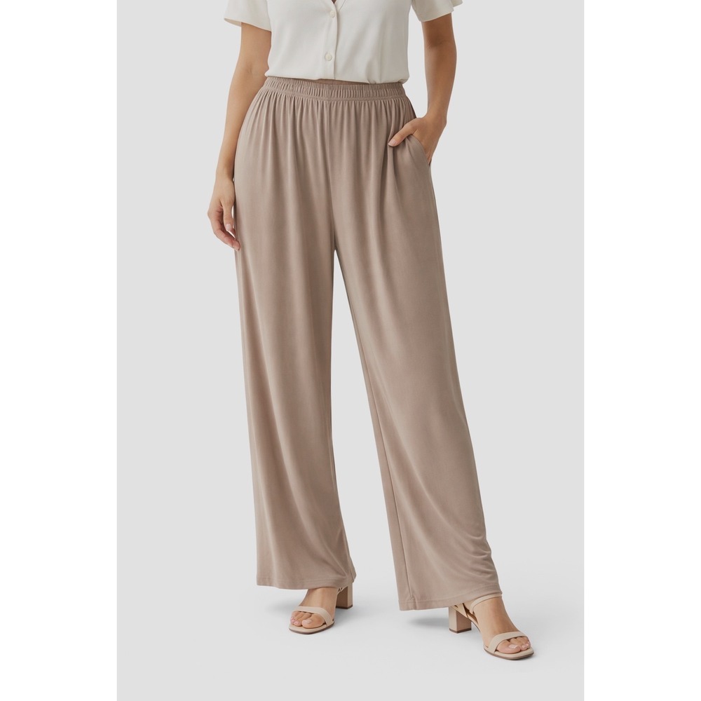 R&M Richards Woman Taupe Wide Leg Lounge Pants Elastic Waist 18W Lagenlook 82-16